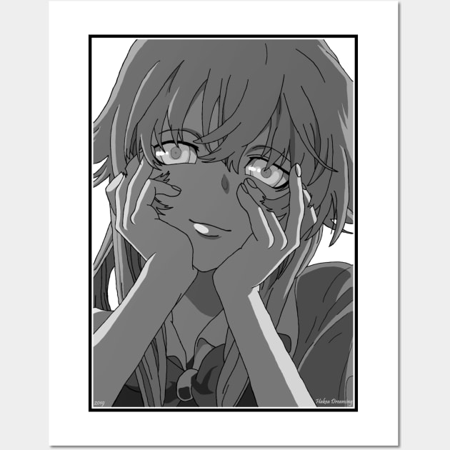 Yuno Gasai, Yandere Face Ver. (Grayscale) Wall Art by VioletLilithArt